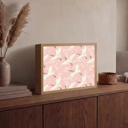 Kraanvogels - Bloesem - Roze Light Box met batterij (Wandlamp) middel 907 -sfeer2