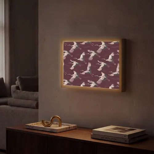 Kraanvogels - Klassiek - Bordeaux Light Box met batterij (Wandlamp) middel 907 -sfeer1