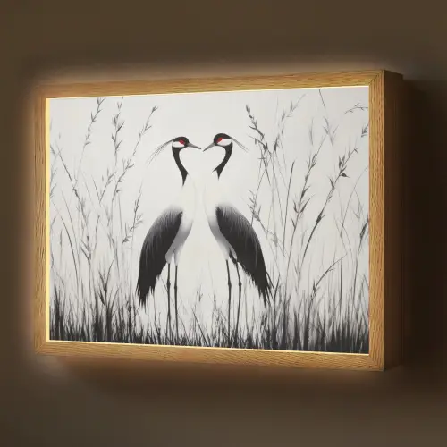 Kraanvogels - Gras - Hartvorm - Zwart Light Box met batterij (Wandlamp) middel -z3d_website