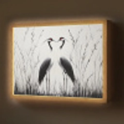 Kraanvogels - Gras - Hartvorm - Zwart Light Box met batterij (Wandlamp) middel -z3d_website