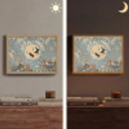 Kraanvogels - Maan - Bloemen - Blauw Light Box met batterij (Wandlamp) middel -sfeer3