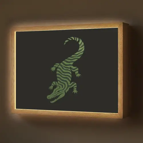 Krokodil - Groen - Tijgerachtig - Strepen Light Box met batterij (Wandlamp) middel -z3d_website
