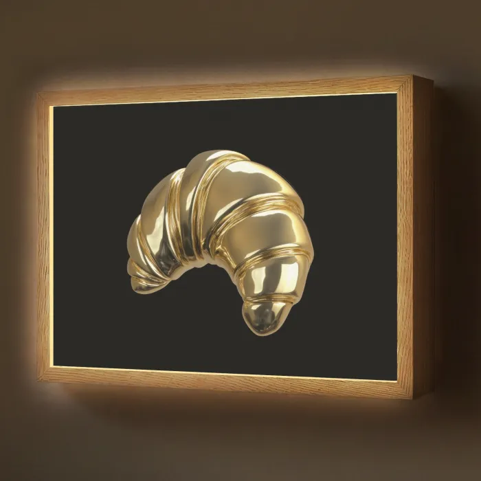 Croissant - Brood - Goud - Zwart Light Box met batterij (Wandlamp) middel -z3d_website