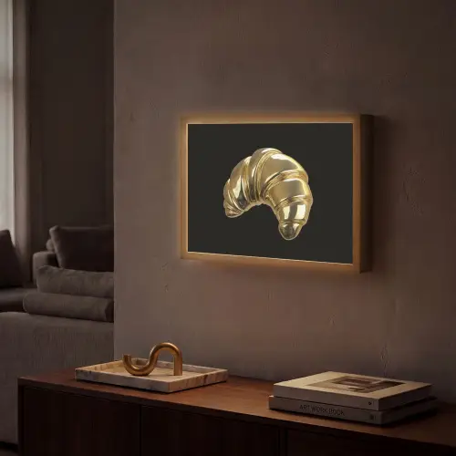 Croissant - Brood - Goud - Zwart Light Box met batterij (Wandlamp) middel -sfeer1