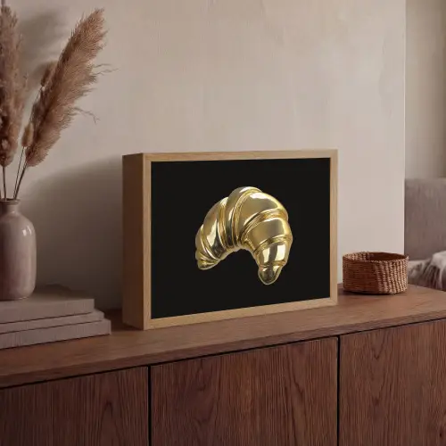 Croissant - Brood - Goud - Zwart Light Box met batterij (Wandlamp) middel -sfeer2