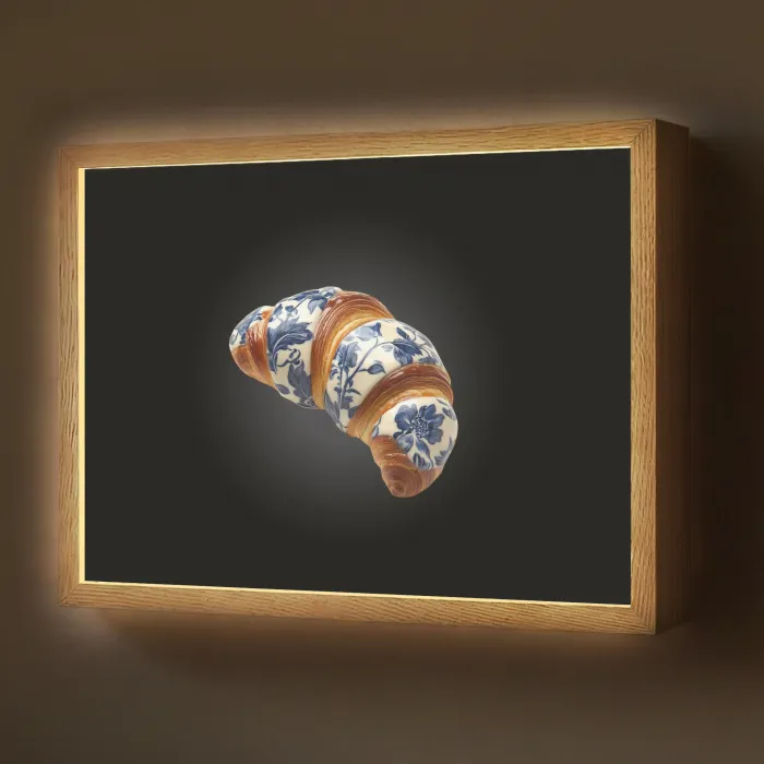 Croissant - Bloemenpatroon - Delftsblauw Light Box met batterij (Wandlamp) middel -z3d_website