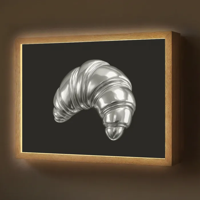Croissant - Metaal - Zilver Light Box met batterij (Wandlamp) middel -z3d_website