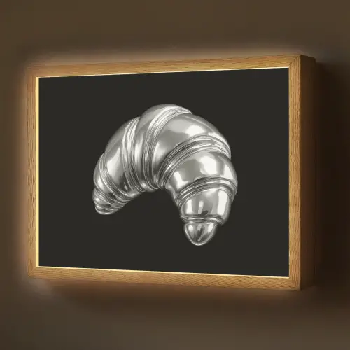 Croissant - Metaal - Zilver Light Box met batterij (Wandlamp) middel -z3d_website