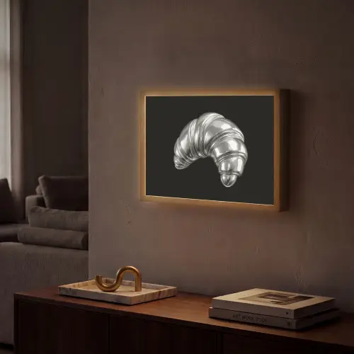 Croissant - Metaal - Zilver Light Box met batterij (Wandlamp) middel -sfeer1