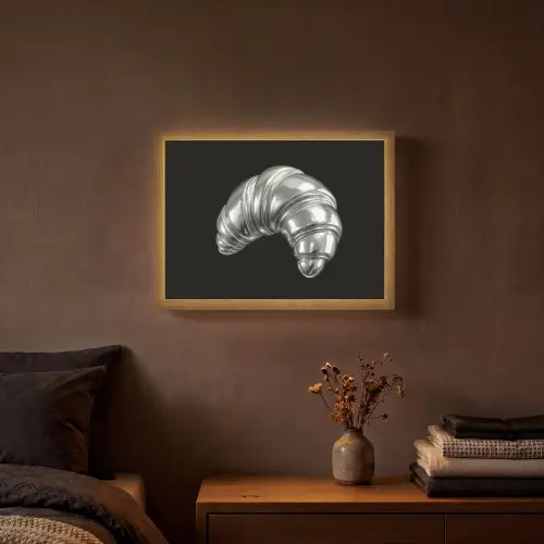 Croissant - Metaal - Zilver Light Box met batterij (Wandlamp) middel -sfeer4