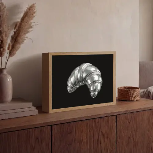 Croissant - Metaal - Zilver Light Box met batterij (Wandlamp) middel -sfeer2