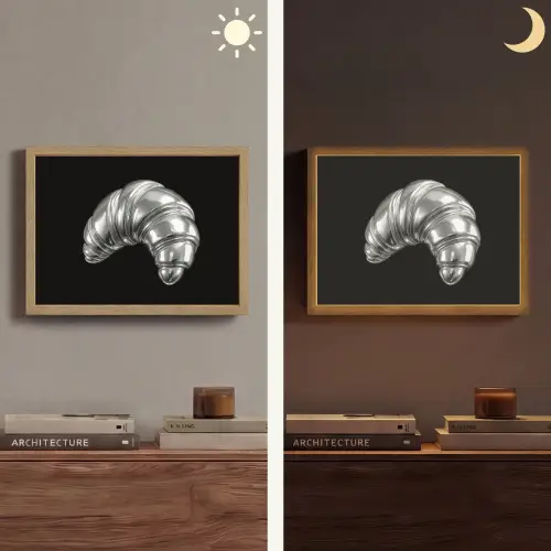 Croissant - Metaal - Zilver Light Box met batterij (Wandlamp) middel -sfeer3