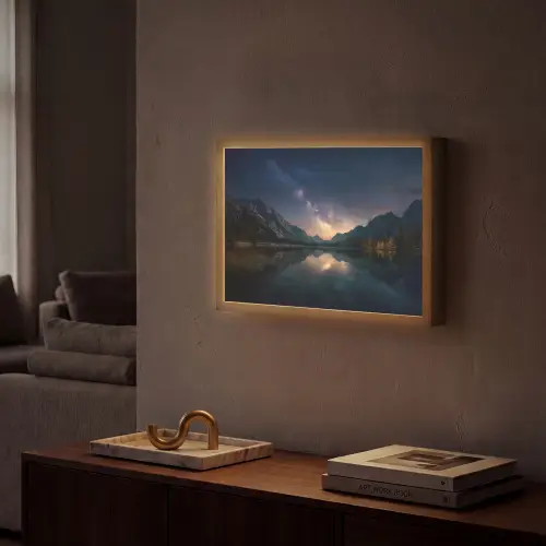 Kristalhelder meer - Bergen - Bergen Light Box met batterij (Wandlamp) middel -sfeer1