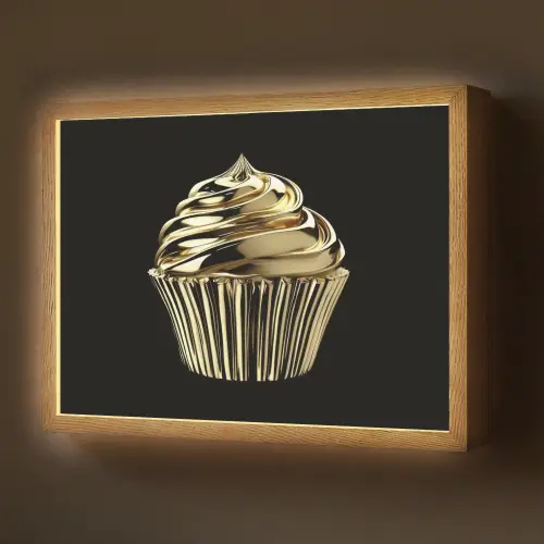 Cupcake - Eten - Goud - Zwart Light Box met batterij (Wandlamp) middel -z3d_website