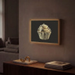 Cupcake - Eten - Goud - Zwart Light Box met batterij (Wandlamp) middel -sfeer1