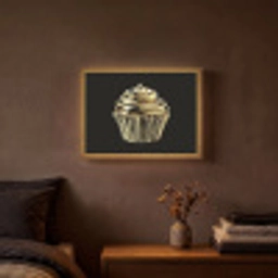 Cupcake - Eten - Goud - Zwart Light Box met batterij (Wandlamp) middel -sfeer4