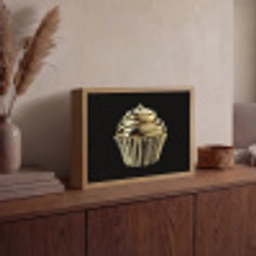 Cupcake - Eten - Goud - Zwart Light Box met batterij (Wandlamp) middel -sfeer2