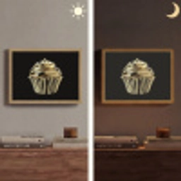 Cupcake - Eten - Goud - Zwart Light Box met batterij (Wandlamp) middel -sfeer3