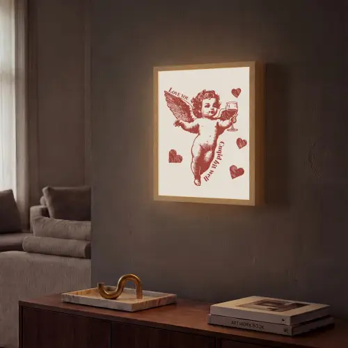 Cupido - Hartjes - Rood - Klassiek Light Box met batterij (Wandlamp) middel -sfeer1