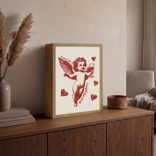 Cupido - Hartjes - Rood - Klassiek Light Box met batterij (Wandlamp) middel -sfeer2