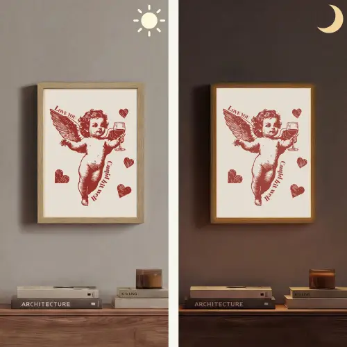 Cupido - Hartjes - Rood - Klassiek Light Box met batterij (Wandlamp) middel -sfeer3