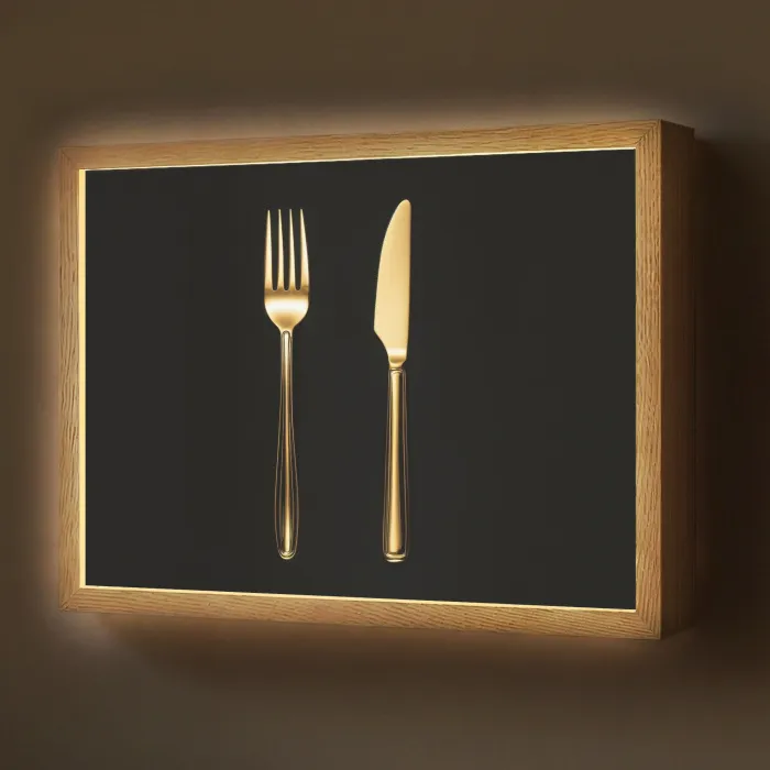 Bestek - Goud - Mes - Vork Light Box met batterij (Wandlamp) middel -z3d_website