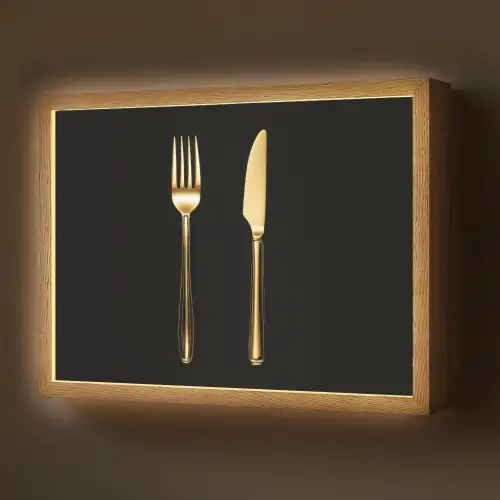 Bestek - Goud - Mes - Vork Light Box met batterij (Wandlamp) middel -z3d_website