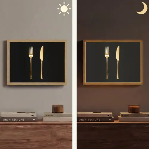 Bestek - Goud - Mes - Vork Light Box met batterij (Wandlamp) middel -sfeer3