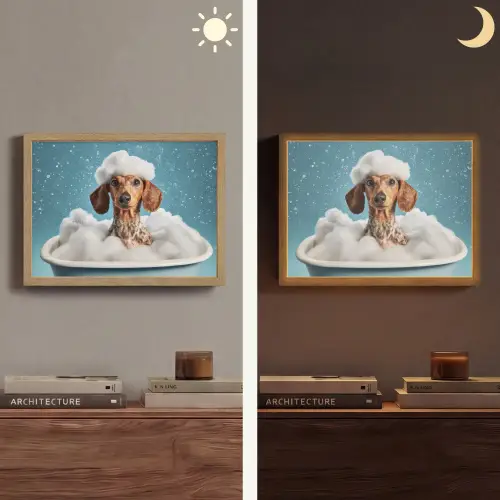 Teckel - Bad - Schuim - Waterdruppels Light Box met batterij (Wandlamp) middel -sfeer3