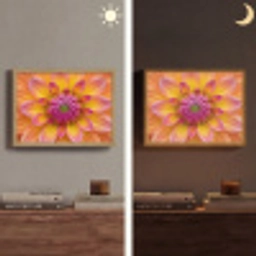 Dahlia - Bloem - Oranje Light Box met batterij (Wandlamp) middel -sfeer3
