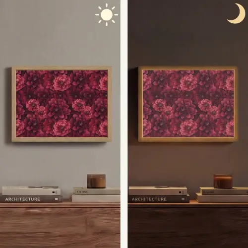 Dahlias - Bloemen - Rood Light Box met batterij (Wandlamp) middel 907 -sfeer3