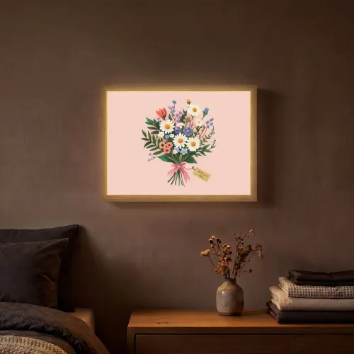 Margrieten - Boeket - Strikje - Roze Light Box met batterij (Wandlamp) middel -sfeer4