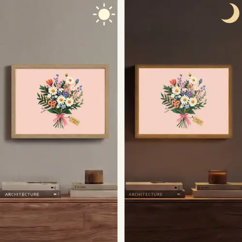 Margrieten - Boeket - Strikje - Roze Light Box met batterij (Wandlamp) middel -sfeer3