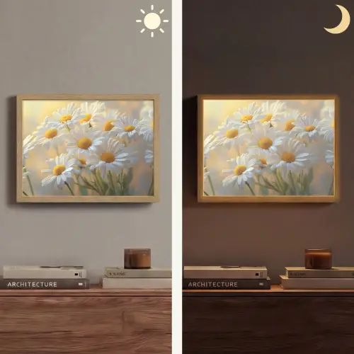 Madeliefjes - Wit - Zonlicht Light Box met batterij (Wandlamp) middel -sfeer3