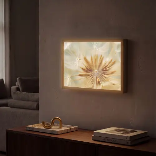 Paardenbloem - Beige - Abstract - Modern - Natuur Light Box met batterij (Wandlamp) middel -sfeer1