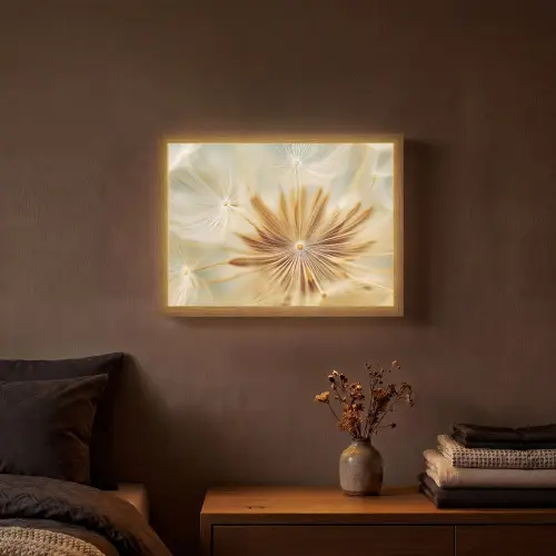 Paardenbloem - Beige - Abstract - Modern - Natuur Light Box met batterij (Wandlamp) middel -sfeer4