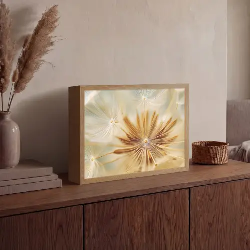 Paardenbloem - Beige - Abstract - Modern - Natuur Light Box met batterij (Wandlamp) middel -sfeer2