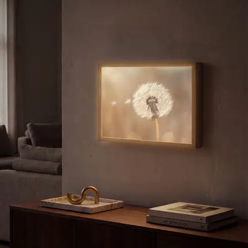 Paardenbloem - Beige - Natuur - Bloem Light Box met batterij (Wandlamp) middel -sfeer1