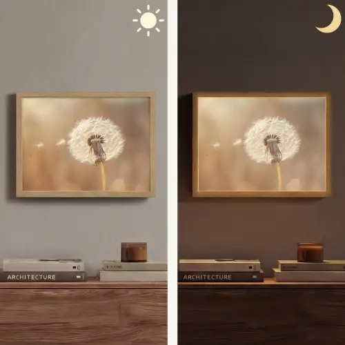Paardenbloem - Beige - Natuur - Bloem Light Box met batterij (Wandlamp) middel -sfeer3