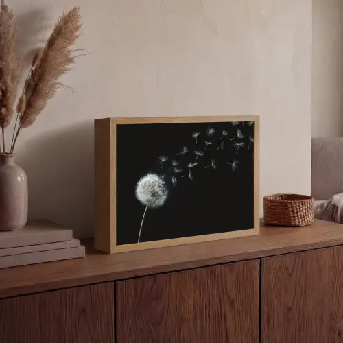 Paardenbloem - Zwart - Natuur Light Box met batterij (Wandlamp) middel -sfeer2