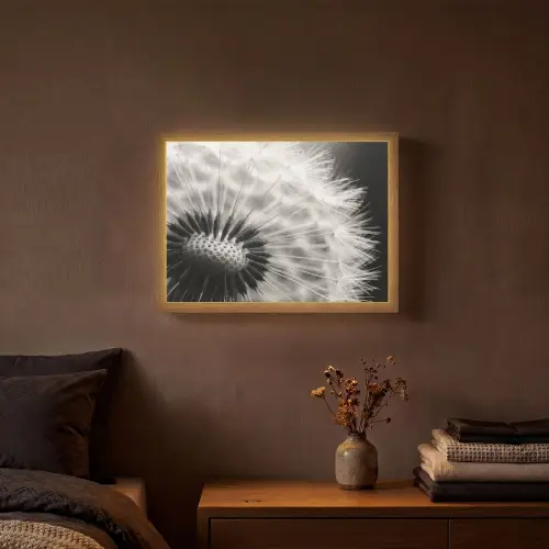 Paardenbloem - Zwart - Wit Light Box met batterij (Wandlamp) middel -sfeer4