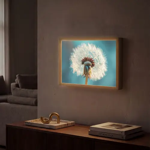 Paardenbloem - Natuur - Bloemen - Blauw Light Box met batterij (Wandlamp) middel -sfeer1