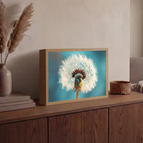 Paardenbloem - Natuur - Bloemen - Blauw Light Box met batterij (Wandlamp) middel -sfeer2