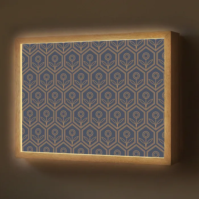 Donkerblauw - Patroon - Bloem - Symmetrisch Light Box met batterij (Wandlamp) middel 907 -z3d_website