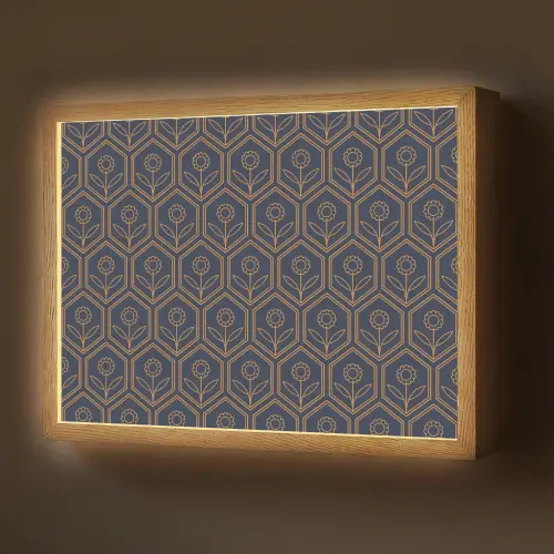 Donkerblauw - Patroon - Bloem - Symmetrisch Light Box met batterij (Wandlamp) middel 907 -z3d_website