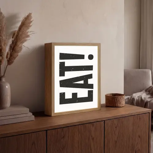 Decoratie - Eten - Zwart - Wit Light Box met batterij (Wandlamp) middel -sfeer2