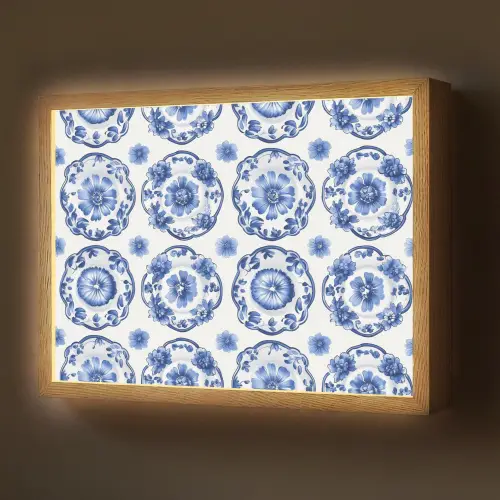 Sierborden - Bloemen - Blauw Light Box met batterij (Wandlamp) middel 907 -z3d_website
