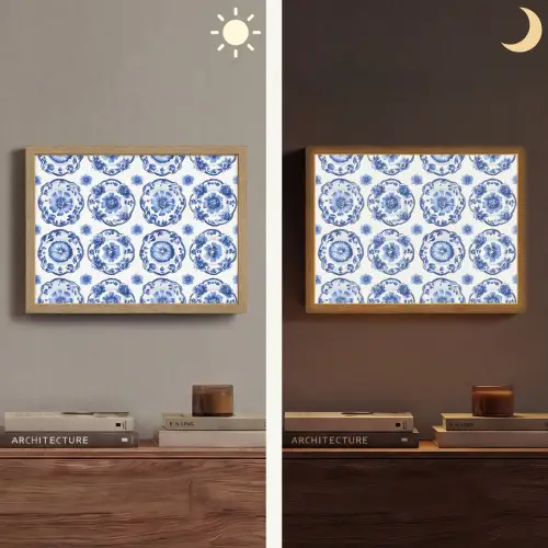 Sierborden - Bloemen - Blauw Light Box met batterij (Wandlamp) middel 907 -sfeer3