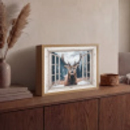 Hert - Dieren - Landschap - Winter - Sneeuw - Doorkijk - Natuur Light Box met batterij (Wandlamp) middel -sfeer2