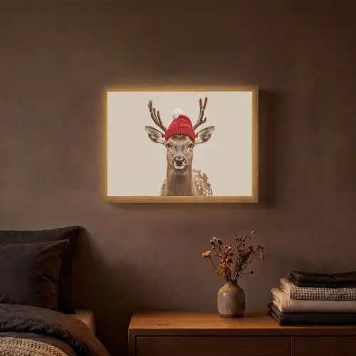 Hert - Kerst - Muts - Dieren - Winter - Grappig Light Box met batterij (Wandlamp) middel -sfeer4